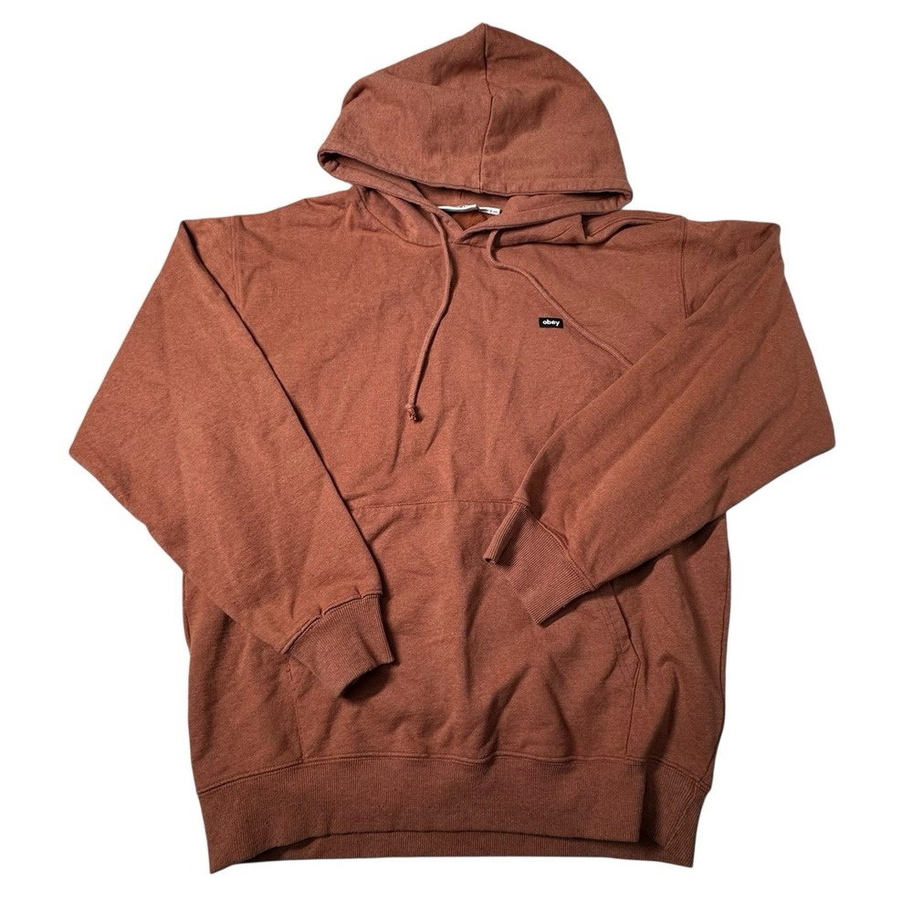 Obey Recycled Hoodie Men Small Graphic Print Logo‎ Orange Oversized